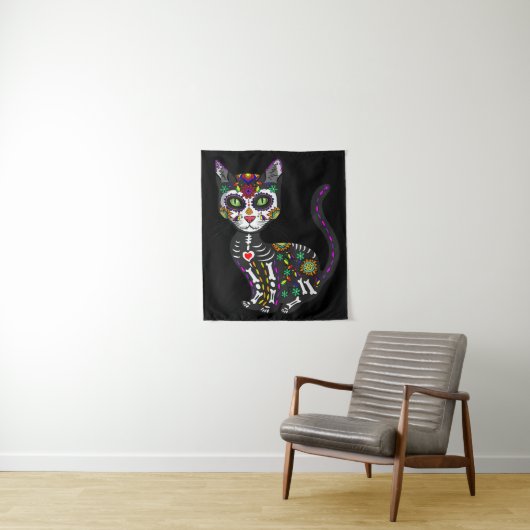 砂糖スカルメキシコ猫ハロウィーンの死の日 タペストリー (インサイチュ)