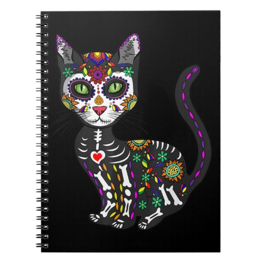 砂糖スカルメキシコ猫ハロウィーンの死の日 ノートブック (正面)