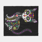 砂糖スカルメキシコ猫ハロウィーンの死の日 フリースブランケット (正面(横))