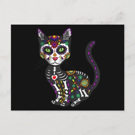 砂糖スカルメキシコ猫ハロウィーンの死の日 ポストカード (正面)