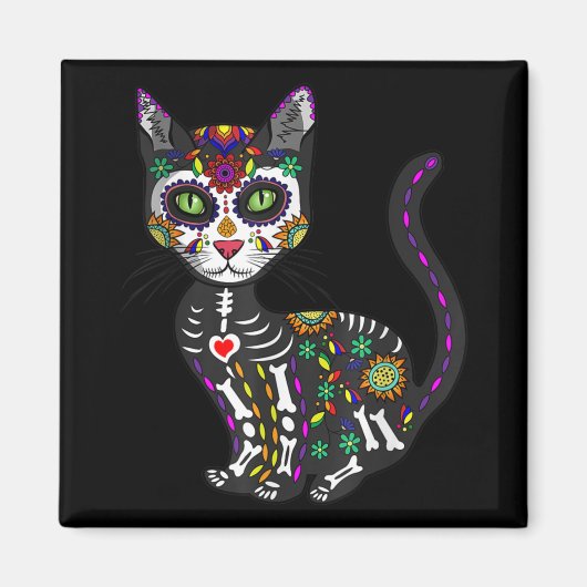 砂糖スカルメキシコ猫ハロウィーンの死の日 マグネット (正面)