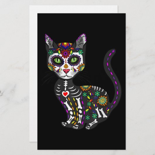 砂糖スカルメキシコ猫ハロウィーンの死の日 便箋 (正面/裏面)