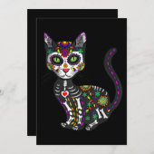 砂糖スカルメキシコ猫ハロウィーンの死の日 招待状 (正面/裏面)