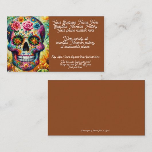 砂糖スカルメキシコ陶器販売店販売Etsy 名刺 (正面/裏面)