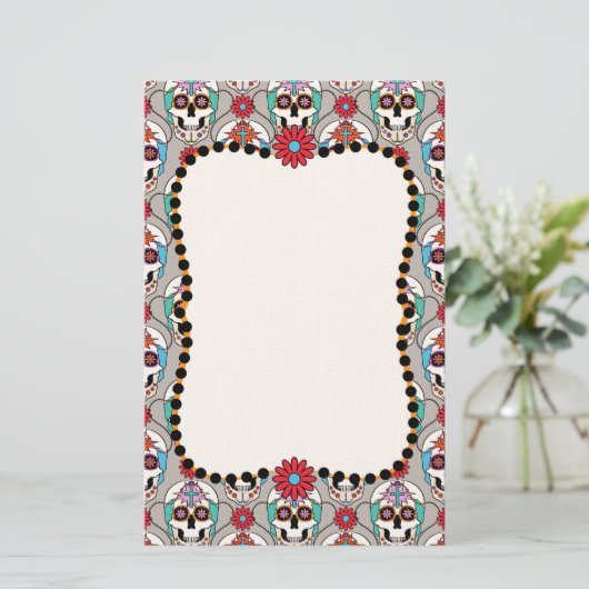 砂糖スカル図 便箋 (スタンド正面)