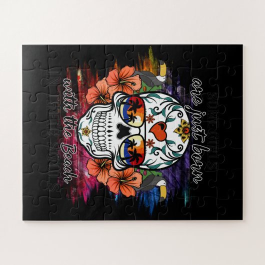 砂糖スカル女の子生まれはビーチと一緒 ジグソーパズル (横)