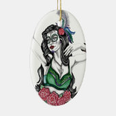 砂糖スカル女性とバラ セラミックオーナメント (右)