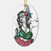 砂糖スカル女性とバラ セラミックオーナメント (左)