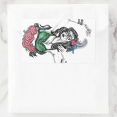 砂糖スカル女性とバラ 長方形シール (バッグ)