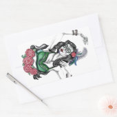 砂糖スカル女性とバラ 長方形シール (封筒)