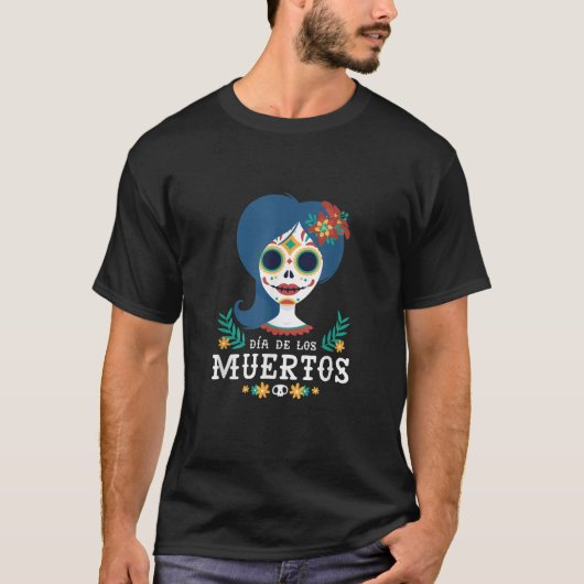 砂糖スカル女性の日のデッドDia de los Muert Tシャツ (正面)