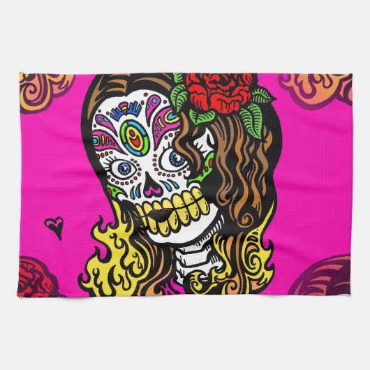 砂糖スカル女 キッチンタオル (横)