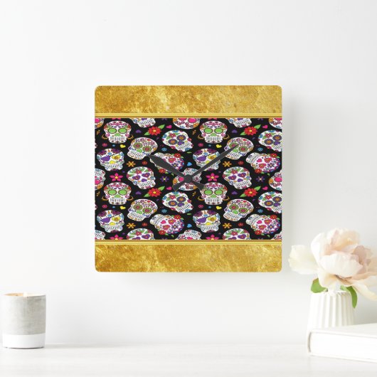 砂糖スカル恐ろしいと血を巻く威嚇 スクエア壁時計 (ホーム)