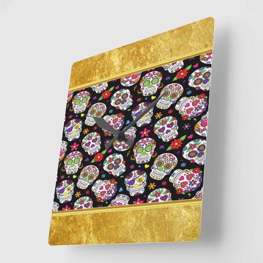 砂糖スカル恐ろしいと血を巻く威嚇 スクエア壁時計 (傾斜)