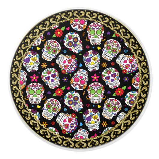 砂糖スカル恐ろしいと血を巻く威嚇 セラミックノブ (正面)