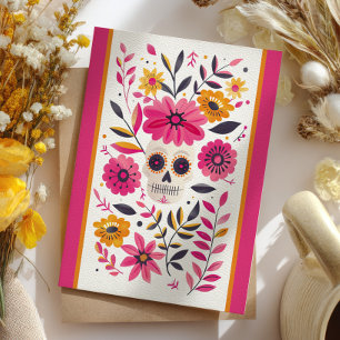 砂糖スカル明るい赤紫色メキシコ花Cinco de Mayo ポストカード