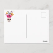 砂糖スカル明るい赤紫色メキシコ花Cinco de Mayo ポストカード (裏面)