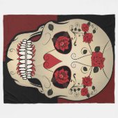 砂糖スカル毛布 – バラ&レディーバグ フリースブランケット (正面(横))