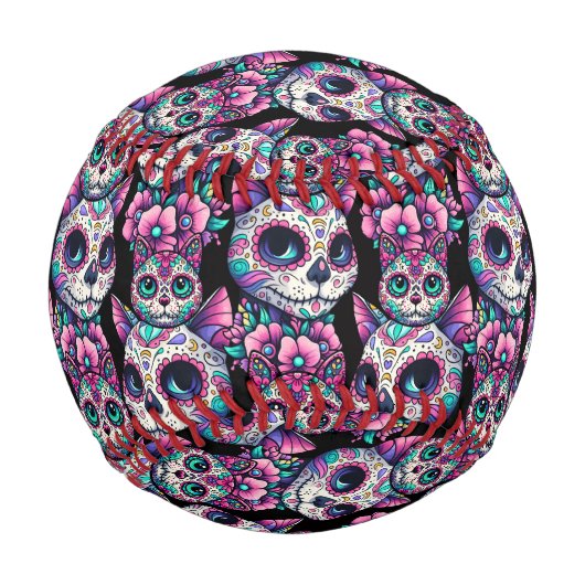 砂糖スカル猫パターン 野球ボール (正面)