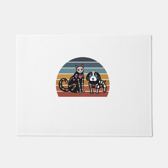 砂糖スカル猫及びドッグシャおもしろいツレトロ猫及び ドアマット (正面)