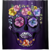 砂糖スカル紫色の花のスカル シャワーカーテン (正面)