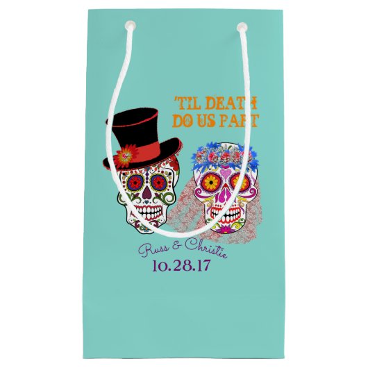 砂糖スカル花嫁&新郎まで死ぬまで私たちパーティー スモールペーパーバッグ (正面)