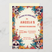 砂糖スカル誕生日招待状 – 死の日! 招待状 (正面/裏面)