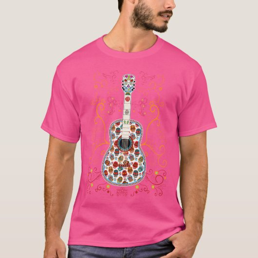 砂糖スカル飾クラシックアコースティックギターGi Tシャツ (正面)