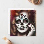 砂糖スカル ウーマン ダーク グランジ ゴシック スチーム ノートカード (正面/裏面インサイチュ)