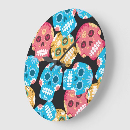 砂糖スカル、シームレスなフェスティバル背景。 ラージ壁時計 (傾斜)