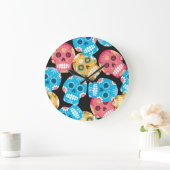 砂糖スカル、シームレスなフェスティバル背景。 ラージ壁時計 (ホーム)