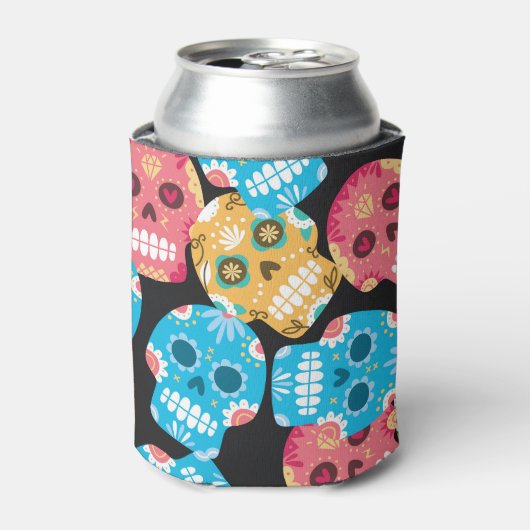 砂糖スカル、シームレスなフェスティバル背景。 缶クーラー (缶正面)