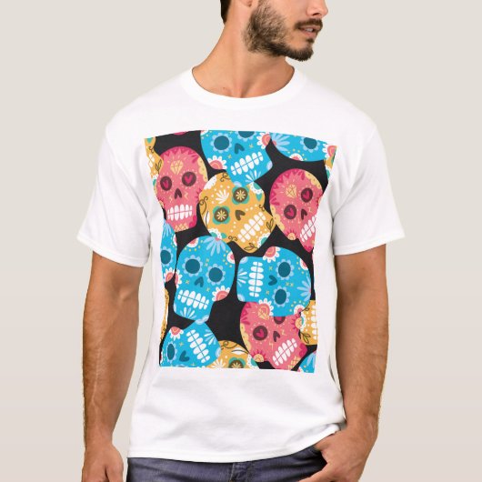 砂糖スカル、シームレスなフェスティバル背景。 Tシャツ (正面)