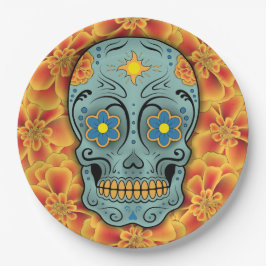 砂糖スカル – 死の日（マリゴールド） ペーパープレート