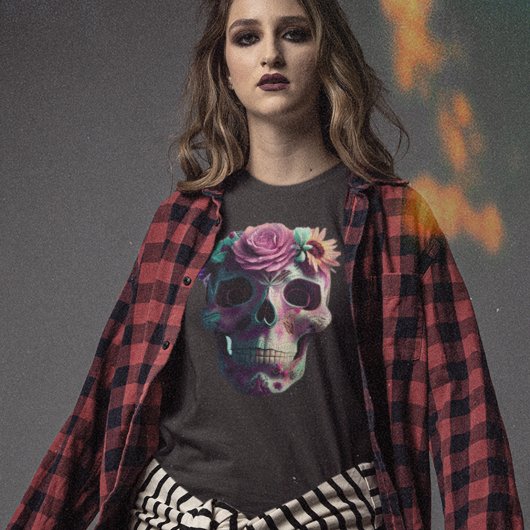 砂糖スカル、死んだ日、ピンク&グリーンスカル Tシャツ