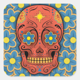 砂糖スカル – 死んだ日(青いデイジー) スクエアシール