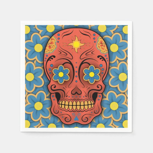 砂糖スカル – 死んだ日(青いデイジー) スタンダードカクテルナプキン (正面)