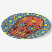 砂糖スカル – 死んだ日(青いデイジー) ペーパープレート (アングル)