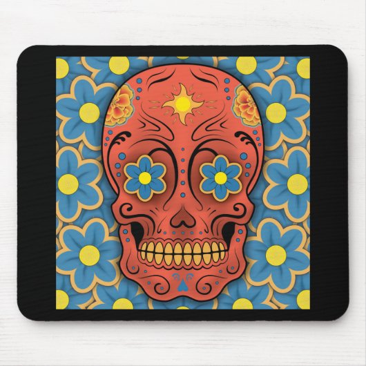 砂糖スカル – 死んだ日(青いデイジー) マウスパッド (正面)