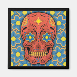 砂糖スカル – 死んだ日(青いデイジー) マグネット