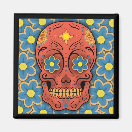 砂糖スカル – 死んだ日(青いデイジー) マグネット (正面)