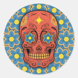 砂糖スカル – 死んだ日(青いデイジー) ラウンドシール