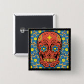 砂糖スカル – 死んだ日(青いデイジー) 缶バッジ (正面&裏面)