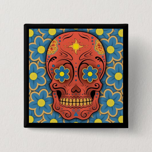 砂糖スカル – 死んだ日(青いデイジー) 缶バッジ (正面)