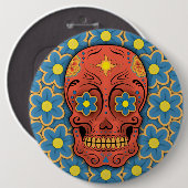 砂糖スカル – 死んだ日(青いデイジー) 缶バッジ (正面&裏面)