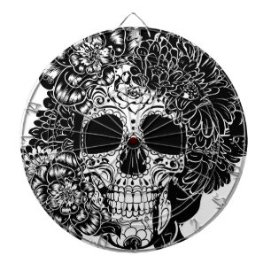 砂糖スカル（白黒の花） ダーツボード