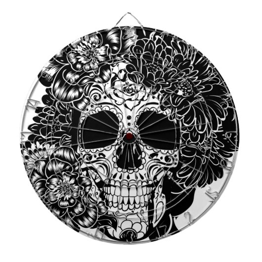 砂糖スカル（白黒の花） ダーツボード (正面)