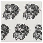 砂糖スカル（白黒の花） ファブリック (見本)