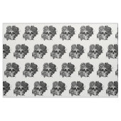 砂糖スカル（白黒の花） ファブリック (ファットクウォーター)