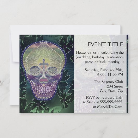 砂糖スカル（虹色）、ハート 招待状 (正面)